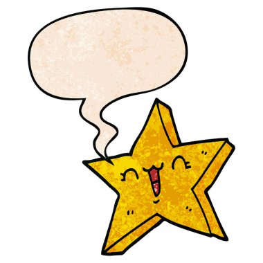 retro doku tarzında sevimli karikatür yıldızı ve konuşma balonu