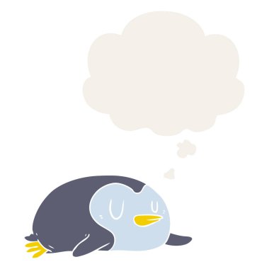 karikatür penguen ve retro tarzı düşünce kabarcık