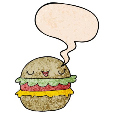 retro doku tarzıkarikatür burger ve konuşma balonu