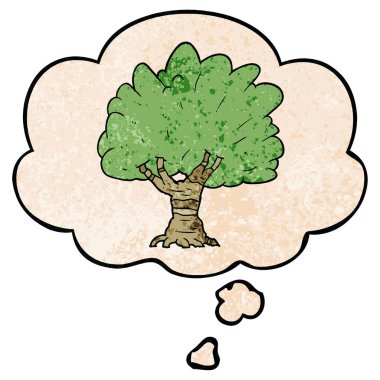karikatür ağacı ve grunge doku desen tarzında düşünce balonu