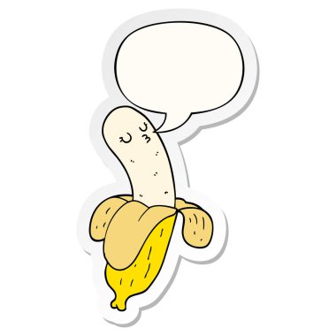 karikatür muz ve konuşma kabarcık etiket