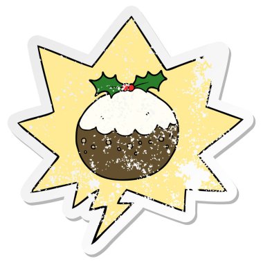 karikatür noel puding ve konuşma balonu sıkıntılı etiket