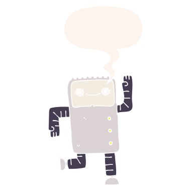 retro tarzında karikatür robot ve konuşma balonu
