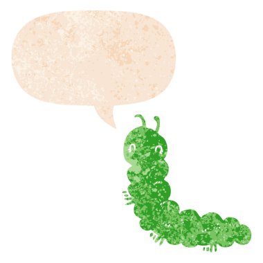 retro dokulu tarzda karikatür tırtıl ve konuşma balonu