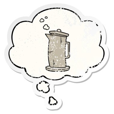 karikatür eski su ısıtıcısı ve sıkıntılı yıpranmış sopa olarak kabarcık düşünce