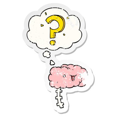 karikatür meraklı beyin ve sıkıntılı yıpranmış st olarak kabarcık düşünce