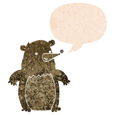 retro dokulu tarzda karikatür ayı ve konuşma balonu