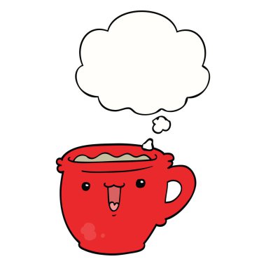 sevimli karikatür kahve fincanı ve düşünce balonu