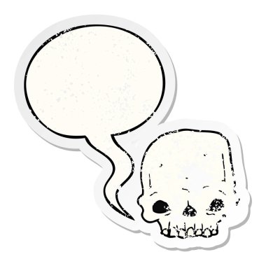 karikatür ürkütücü kafatası ve konuşma balonu sıkıntılı etiket
