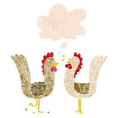 karikatür tavuk ve retro dokulu tarzında düşünce balonu