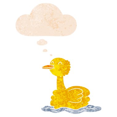 retro dokulu tarzında karikatür ördek ve düşünce balonu