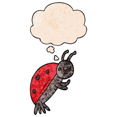 sevimli karikatür uğur böceği ve grunge doku patter düşünce balonu