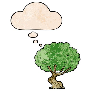 karikatür ağacı ve grunge doku desen tarzında düşünce balonu