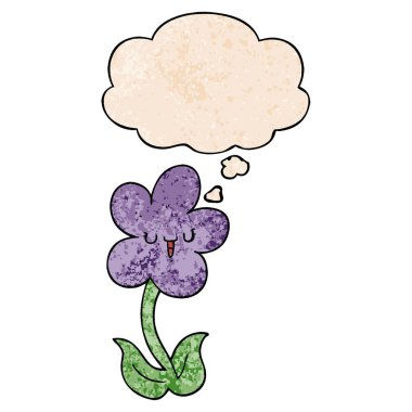 grunge metin mutlu yüz ve düşünce balonu ile karikatür çiçek
