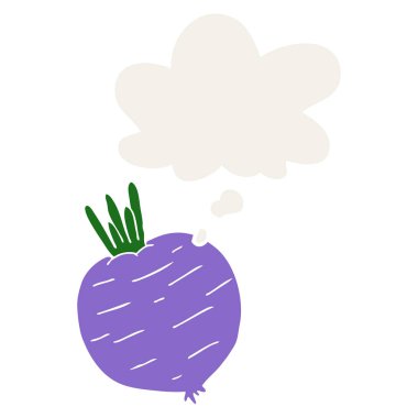 retro tarzında karikatür sebze ve düşünce balonu