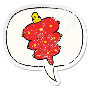 karikatür noel dekorasyon ve konuşma balonu sıkıntılı sticke