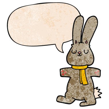retro doku tarzında karikatür tavşan ve konuşma balonu