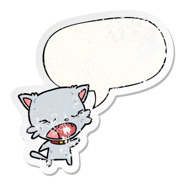 sevimli karikatür kedi konuşma ve konuşma balonu sıkıntılı etiket