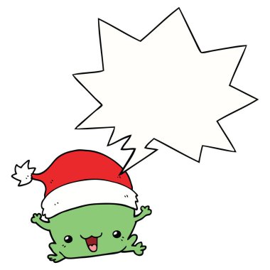sevimli karikatür noel kurbağa ve konuşma balonu