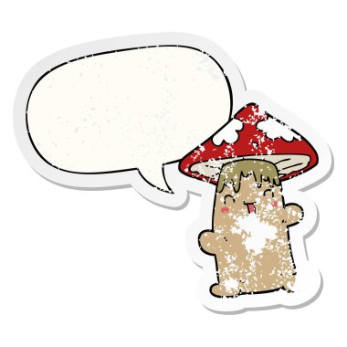 çizgi film mantar karakteri ve konuşma balonu sıkıntılı etiket