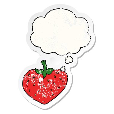 karikatür çilek ve sıkıntılı yıpranmış sopa olarak kabarcık düşünce