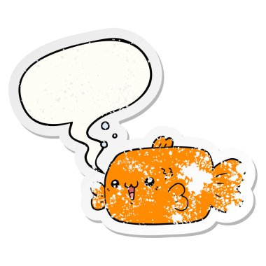 karikatür balık ve konuşma balonu sıkıntılı etiket