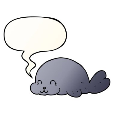 pürüzsüz degrade tarzında sevimli karikatür mühür ve konuşma balonu