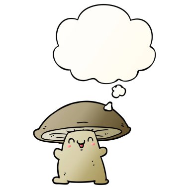 çizgi film mantar karakteri ve pürüzsüz degrade düşünce balonu