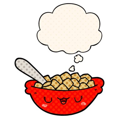 çizgi roman sty mısır gevreği ve düşünce balonu sevimli karikatür kase