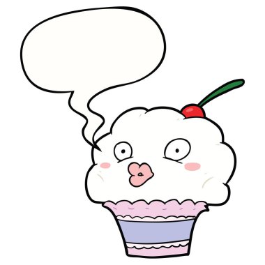 komik karikatür cupcake ve konuşma balonu