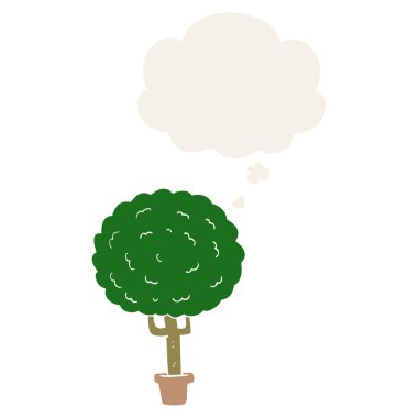 retro tarzında karikatür ağacı ve düşünce balonu