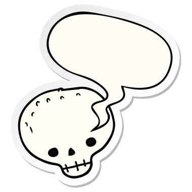 karikatür kafatası ve konuşma kabarcık etiket