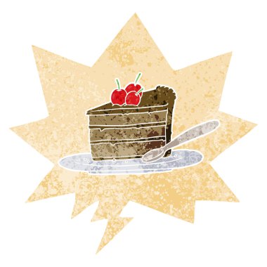 retro dokulu tarzı karikatür çikolatalı kek ve konuşma balonu