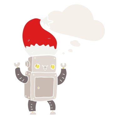 retro tarzında karikatür noel robot ve düşünce balonu