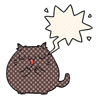 çizgi roman tarzında mutlu karikatür kedi ve konuşma balonu