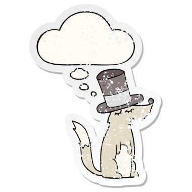 çizgi film kurt ıslık üst şapka giyen ve bir d olarak kabarcık düşündüm