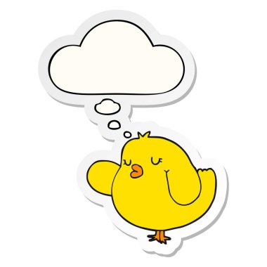 karikatür kuş ve baskılı bir etiket olarak kabarcık düşünce