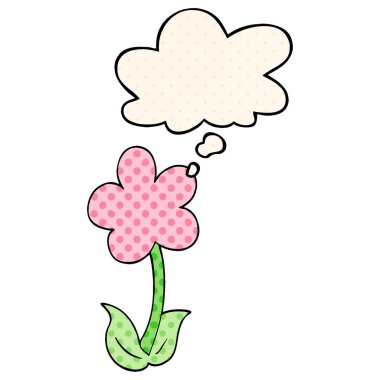 sevimli karikatür çiçek ve çizgi roman tarzında kabarcık düşünce