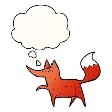 çizgi film tilki ve pürüzsüz degrade tarzında düşünce balonu