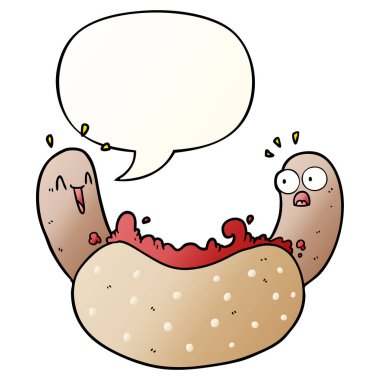 düzgün degrade tarzında karikatür hotdog ve konuşma balonu