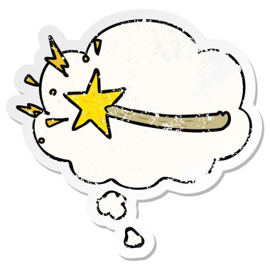 bir sıkıntılı yıpranmış sopa olarak karikatür sihirli değnek ve düşünce balonu