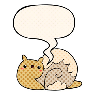 çizgi roman tarzında sevimli karikatür salyangoz ve konuşma balonu