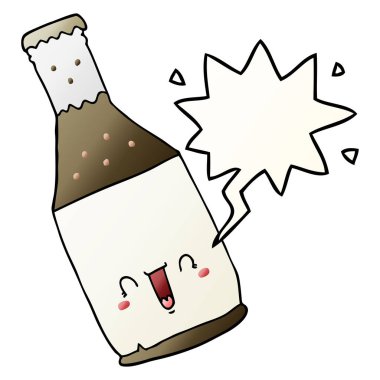 karikatür bira şişesi ve konuşma balonu pürüzsüz degrade tarzında