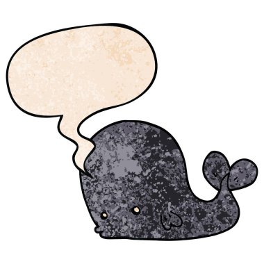retro doku tarzında karikatür balina ve konuşma balonu