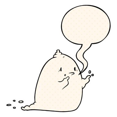 çizgi roman tarzında karikatür ürkütücü hayalet ve konuşma balonu