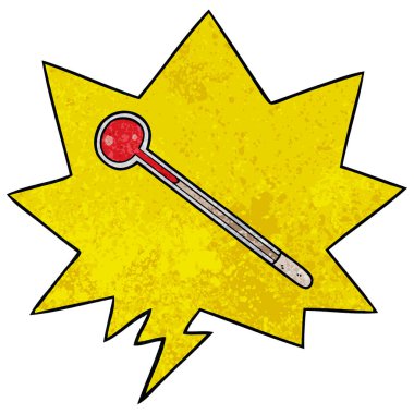 retro doku tarzında cartoom termometre ve konuşma balonu