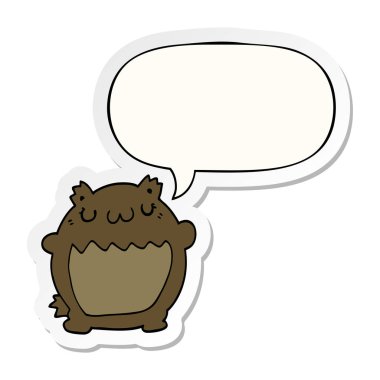 karikatür ayı ve konuşma kabarcık etiket