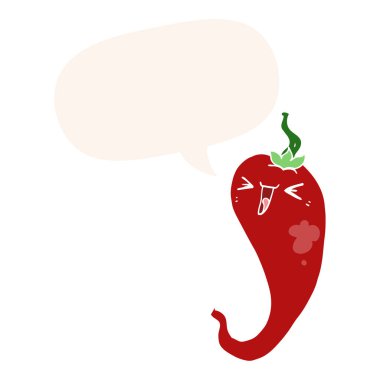 retro tarzı karikatür sıcak biber ve konuşma balonu