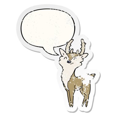 karikatür mutlu geyik ve konuşma balonu sıkıntılı etiket