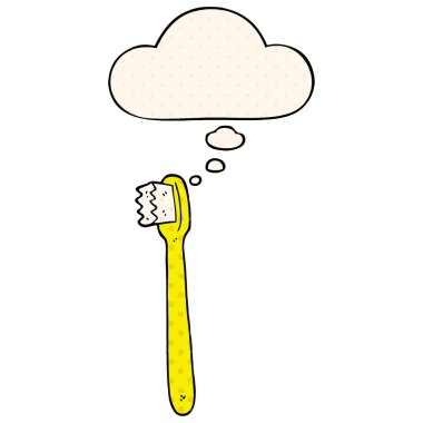 çizgi film diş fırçası ve çizgi roman tarzında düşünce balonu